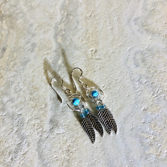 Sterling Silver Native Dream Catcher Earrings 925 - Picture 3 of 3